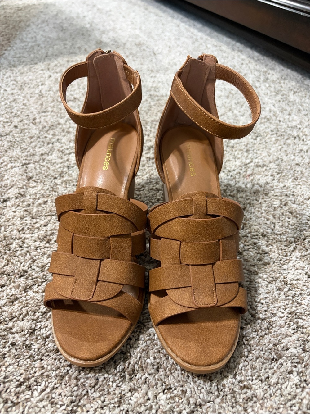 Maurices Cognac Woven Ankle-Strap Heels